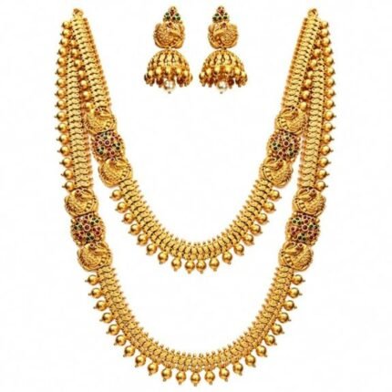 Traditional Lakshmi Coin Haram Necklace Set – 1 Gram Gold Plated