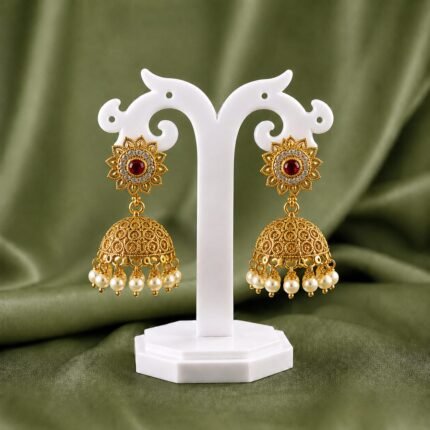 Royal Ruby Pearl Jhumka Earrings