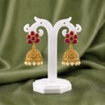 Ruby Blossom Pearl Jhumka Earrings