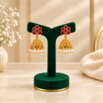 Ruby Blossom Pearl Jhumka Earrings