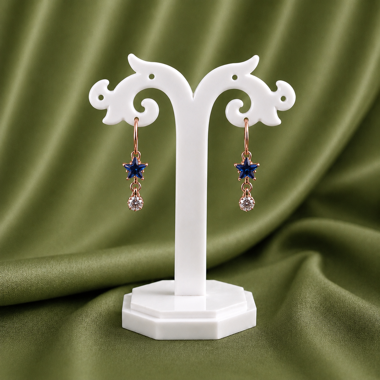 PR0020-B Star Crystal Charm Hoop Earrings – Rose Gold Finish (Available in 6 Colors) - Image 1