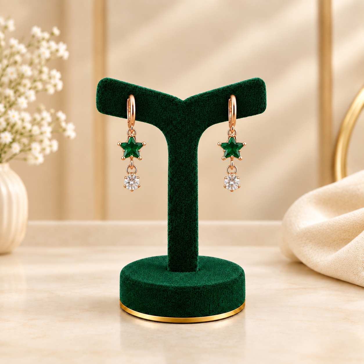 PR0020-D Star Crystal Charm Hoop Earrings – Rose Gold Finish (Available in 6 Colors) - Image 1