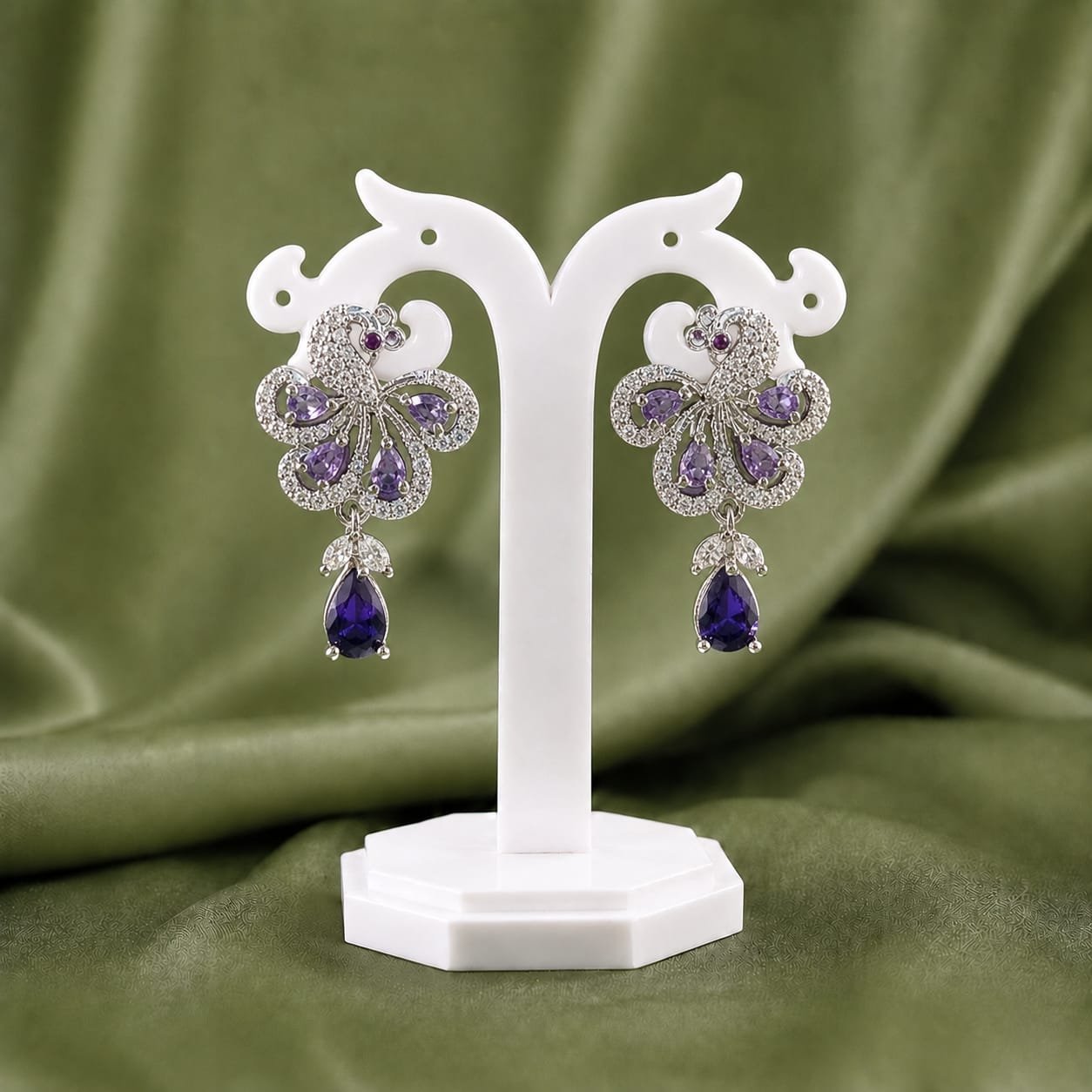 PR0023-C (1) Peacock Silver Drops Earrings - Image 1