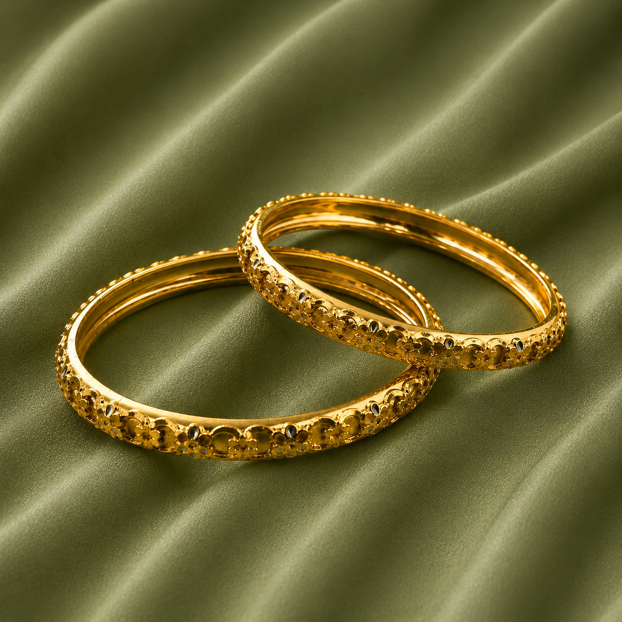 PRG0011 Floral Designer Bangles – 1 Gram Gold Plated (PAIR) - Image 1
