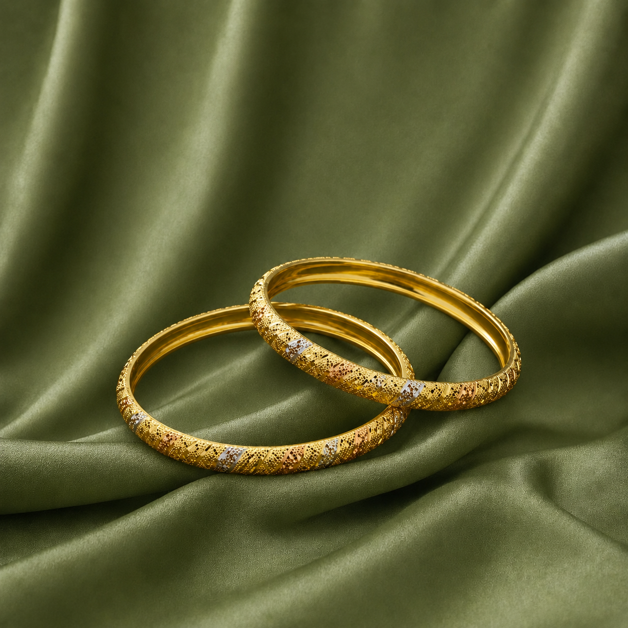 PRG0013 Royal Tri-Tone Designer Bangles – 1 Gram Gold Plated (PAIR) - Image 1