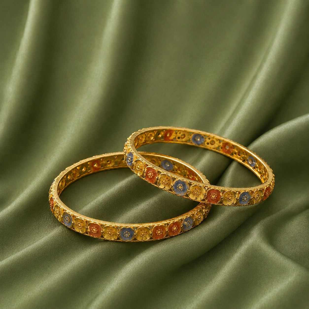 PRG0014 Floral Enamel Bangles – 1 Gram Gold Plated (PAIR) - Image 1