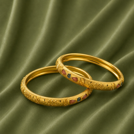 Classic Stone Accent Bangles – 1 Gram Gold Plated (PAIR)