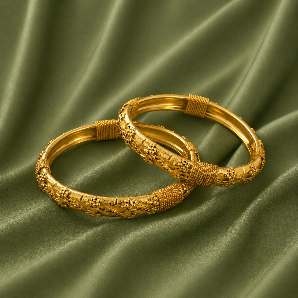 PRG0018 Traditional Floral Designer Bangles β 1 Gram Gold Plated (PAIR) - Image 1