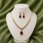 Ruby Teardrop Floral 1 Gram Gold Plated Necklace Set