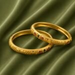 Traditional Ruby & Emerald Design 1 Gram Gold Plated Bangles (Pair)
