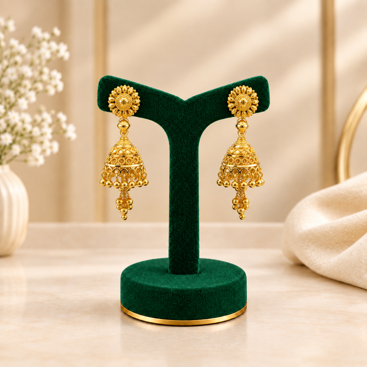 PRG0035 Traditional Floral Jhumukka Earrings – 1 Gram Gold Plated - Image 1